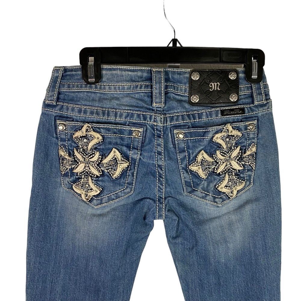 New Miss Me Jeans Womens Sz 26 Signature Skinny Denim Embroidered‎ Cross Pockets